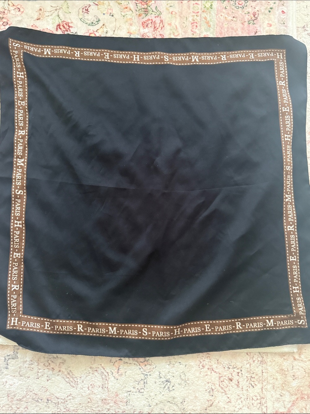 Authentic HERMES black silk scarf square 20x20 in. PERFECT CONDITION.